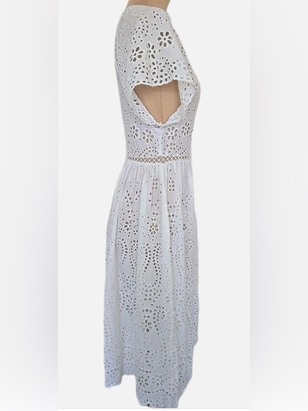 Zimmermann White Broderie Anglaise Midi Dress with Eyelet Detail 1 - Picture 2 of 12